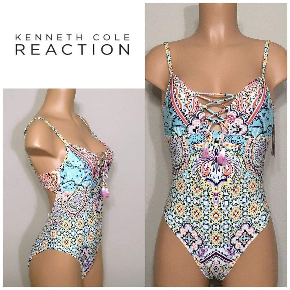 Kenneth Cole lace-up tile swimsuit. NWT